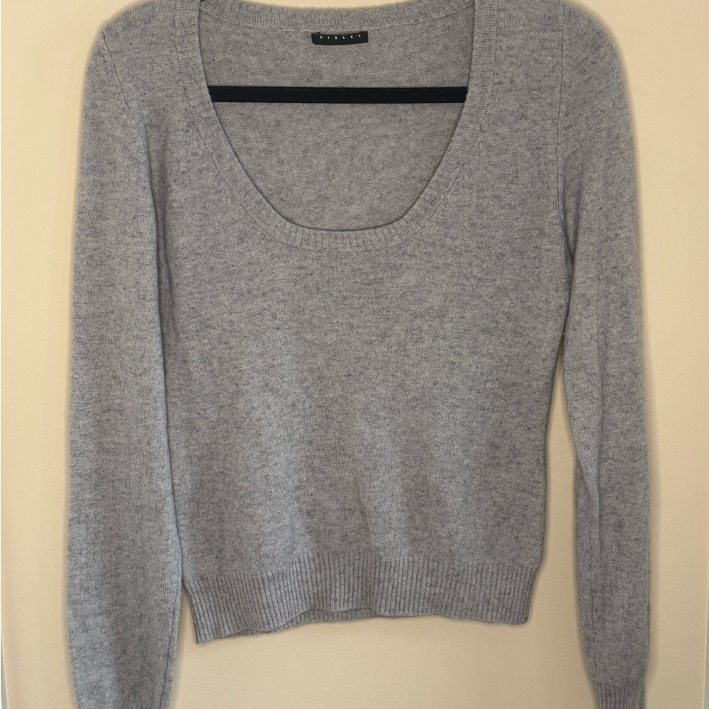 Sisley Cashmere and Merino Light Gray Scoop Neck Sweater